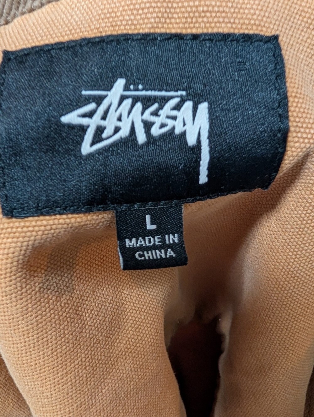 STUSSY Washed Canvas Work Shirt Size Large L Cognac Brown Gold - Picture 5 of 5